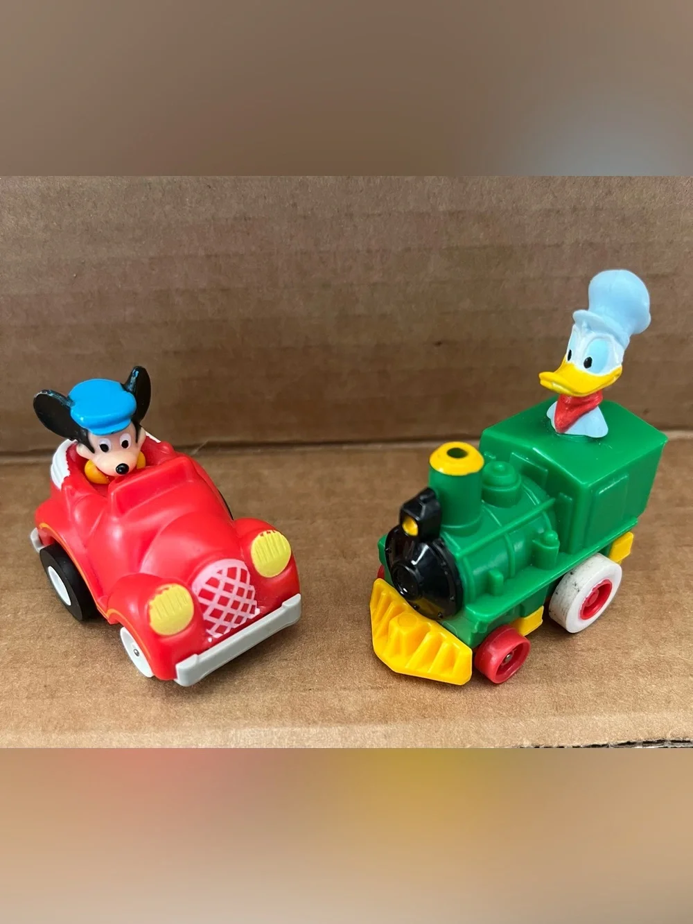 1988 Disney Mickey Mouse Red Toy Car & Donald Duck Green Train